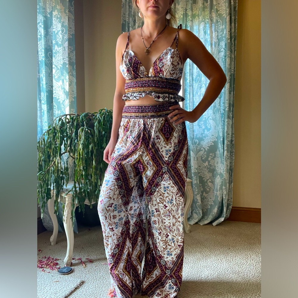 Boho Gypsy Crop Top And Pants Matching Set - image 1